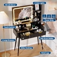 thumbnail image 3 of Fluted Vanity Desk with Mirror and Lights, 31 in Small Makeup Vanity Storage Cabinet & 2 Drawers, 3 Lighting Modes, Stylish Dressing Table for Bedroom, 3 of 8