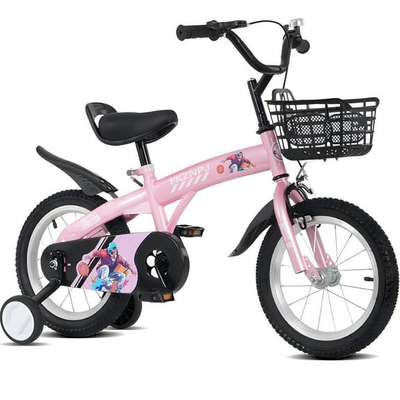 iRerts Kids Bike with Training Wheels, 16 Inch Kids Bicycle for Boys Girls Ages 4-8 Years Old, Girls Bicycles for Kids with Adjustable Seat, Fender and Varrier, Pink