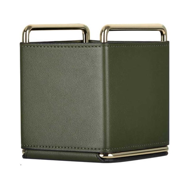 Bewildely Caja de almacenamiento de escritorio de cuero, caja cuadrada portátil de gran capacidad, Control remoto extraíble, cubo para brochas Almacenamiento y organización del hogar Verde negruzco