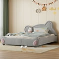 thumbnail image 3 of Harper & Bright Designs Queen Size Kids Velvet Upholstered Platform Bed with Bear-Shaped Headboard, Wood Platform Bed Frame with Bed-End Storage Pocket for Teens Girls Bedroom, Gray, 3 of 10