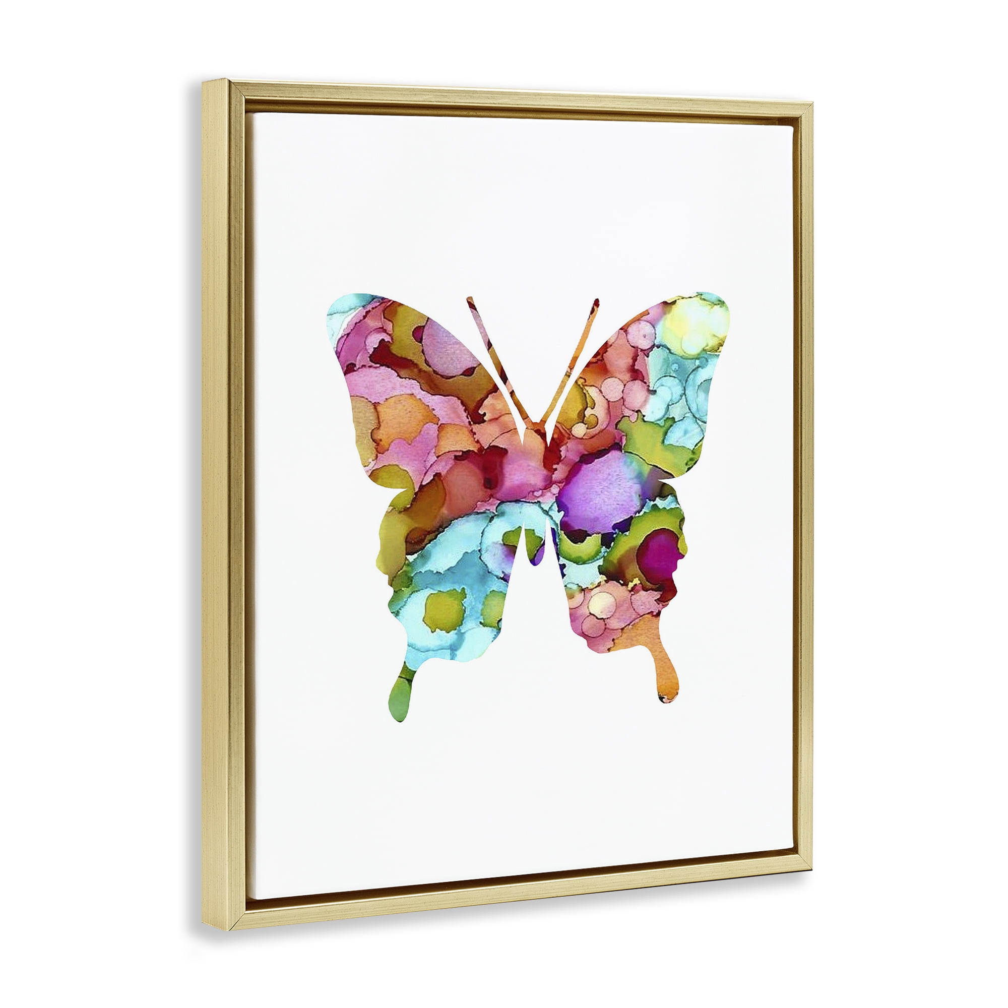 Stupell Industries Bold Patterned Butterfly Animals Painting Gold Floater Framed Canvas Art Print Wall Art, 17 x 21