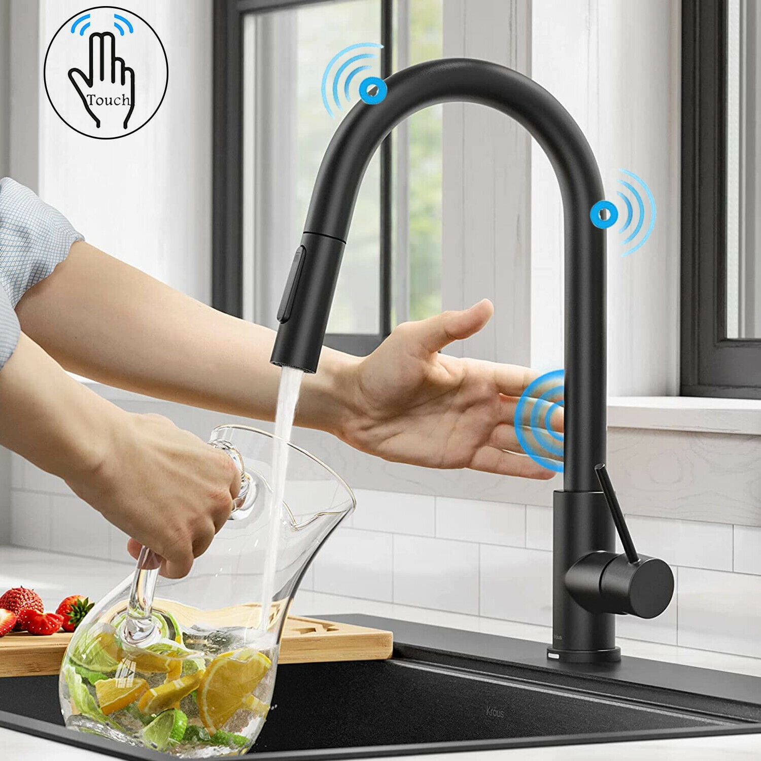 Automatic Touch Sensor Kitchen Faucet Pull Down Sprayer Sink Swivel Mixer Tap US 