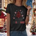 thumbnail image 3 of Towmus Merry Christmas Shirts for Women Casual Graphic Print T Shirt Xmas Buffalo Plaid Tree Shirt Top Short Sleeve, 3 of 5