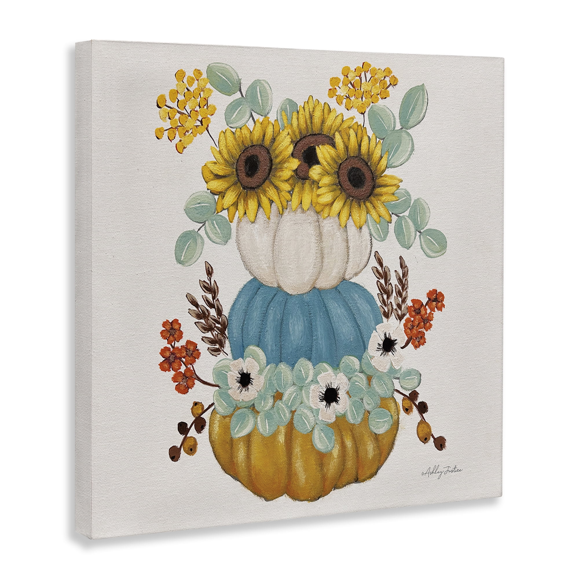 Stupell Industries Seasonal Flower & Pumpkins Botanical & Floral Painting Gallery Wrapped Canvas Art Print Wall Art, 24 x 24