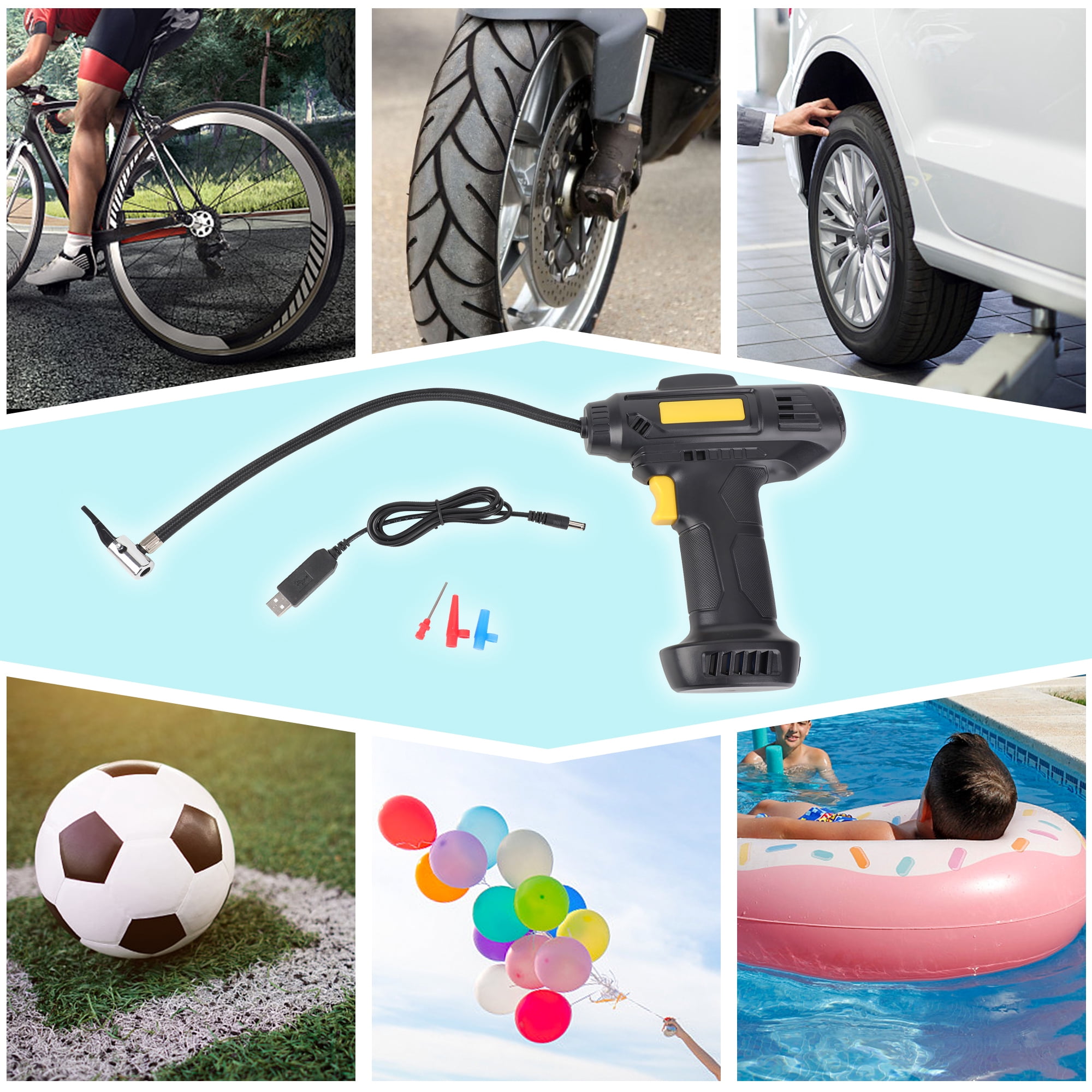 Portable Air Compressor, 120W Rechargeable Battery Powered Handheld Tire Inflator, Air Pump for Car Motorcycle E-Bike