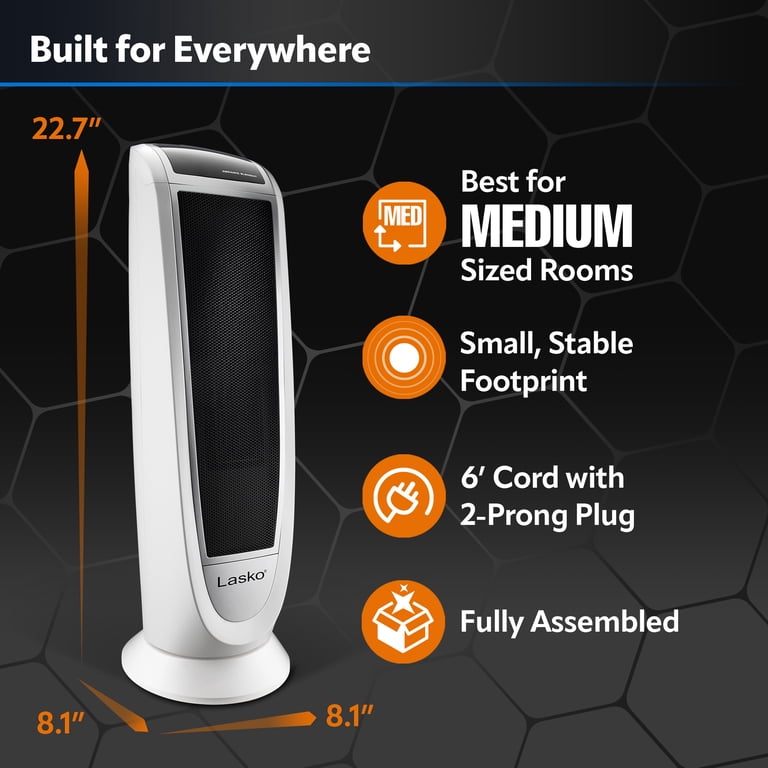 Lasko 1500W Digital Ceramic Tower Space Heater with Remote, 5165, White -  Walmart.com