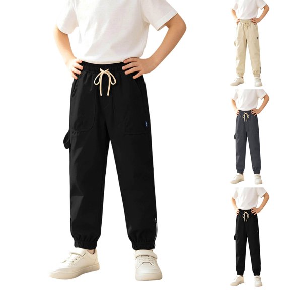 LYHaoo Boys Joggers Pants Loose Fit School Pants Elastic Waist Drawstring for Kids School and Outdoor(Black)