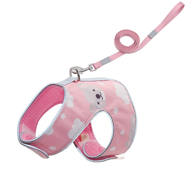 Correa para mascotas, arnés de pecho cómodo tipo chaleco anti-patadas para gatos, chaleco ajustable de malla suave reflectante para mascotas (Rosa S)