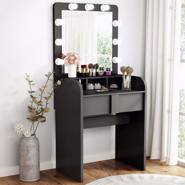 Tribesigns Vanity Table Set With, Black Mirrored Makeup Vanity