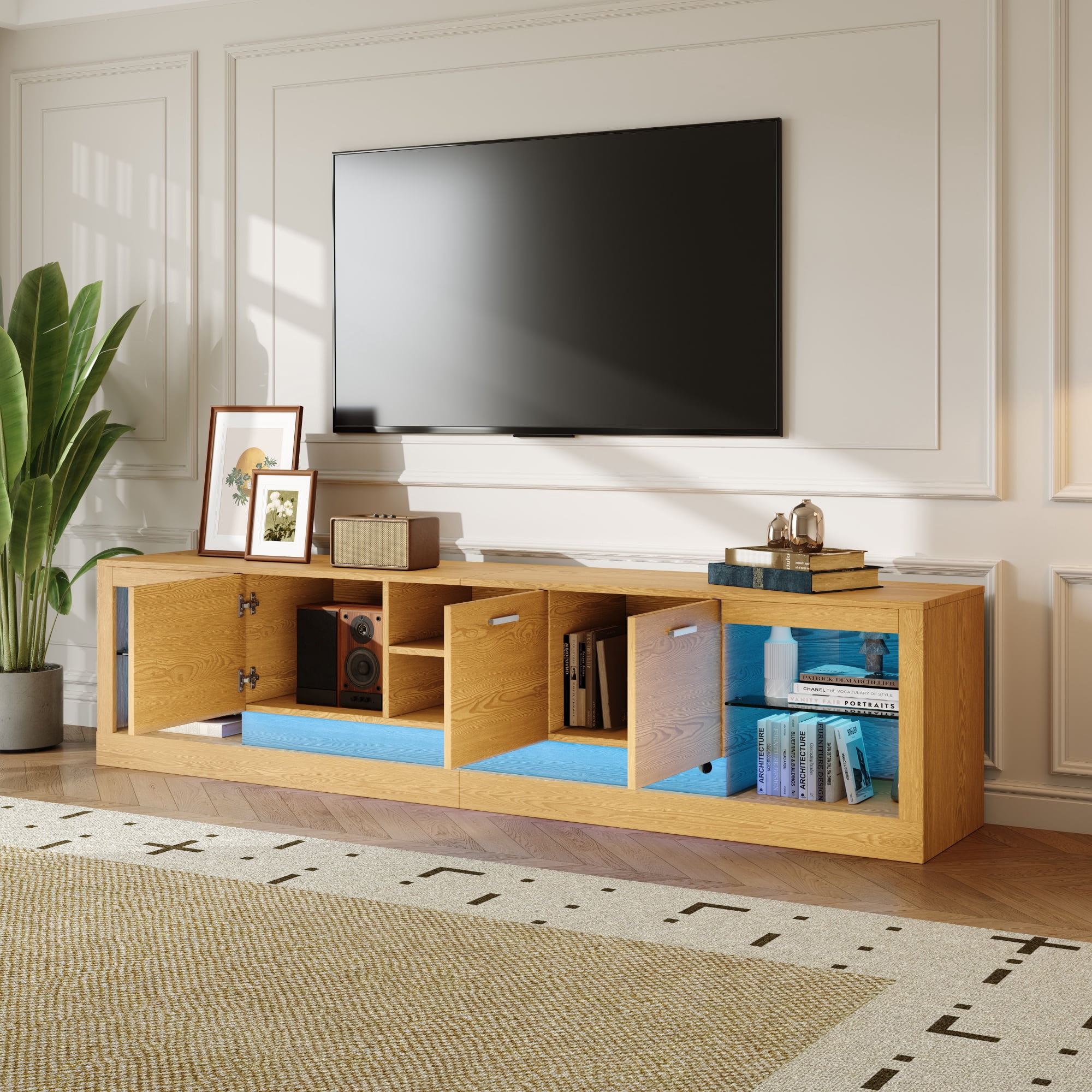 Euroco 78'' Modern TV Stand with 6 Cabinets& 2 Open Compartments, Entertainment Center for TVs up to 90'', Television Console for Living Room, Bedroom, Home Theatre