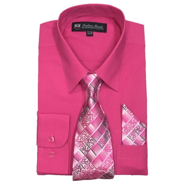 Fortino Landi Camisa de vestir de manga larga para hombre con corbata y pañuelo a juego Fortino Landi SG21B