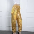 thumbnail image 4 of up to 60% off Gifts Usmixi Womens Leather Pants Night Party Club Fashion Sparkly Street Long Pants Trendy Elastic Waist Loose Straight Trousers with Pocket Gold l, 4 of 7