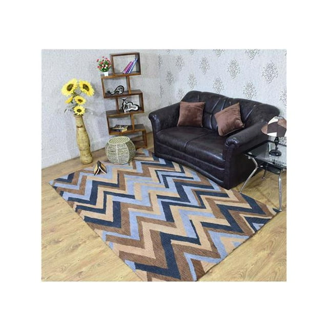 Tapis Rectangulaire Géométrique en Laine Tufté Main 5 x 8 Pieds, Multi Couleur