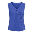 thumbnail image 4 of Craaazy Womens Sleeveless Tank Tops Plus Size Solid Color Loose V Neck Sleeveless Button Down Shirts, Unique Diagonal Buttons Sleeveless Tops for Daily Wear Outfits, 4 of 9