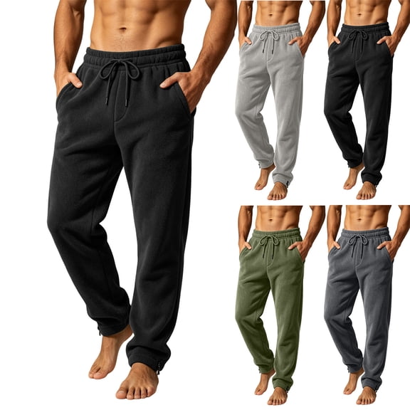 MexChoioe Thermal Fleece Pants Mens Jogger Drawstring Waist Adjustable Cuff Winter Street Trousers
