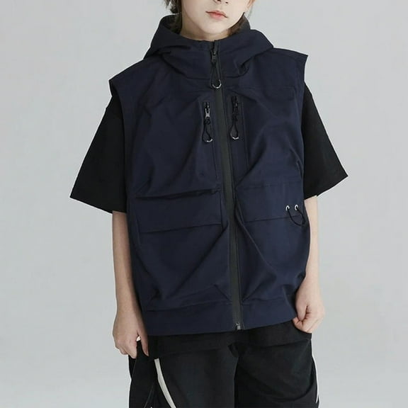 Lopecy-Sta Kids Winter Hooded Sleeveless Vest with Zip Pockets - Water-Resist Layered Outdoor Wear