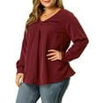 thumbnail image 4 of Agnes Orinda Women's Plus Size Winter Solid Long Sleeve V Neck Twist Casual Top 4X Burgundy, 4 of 5