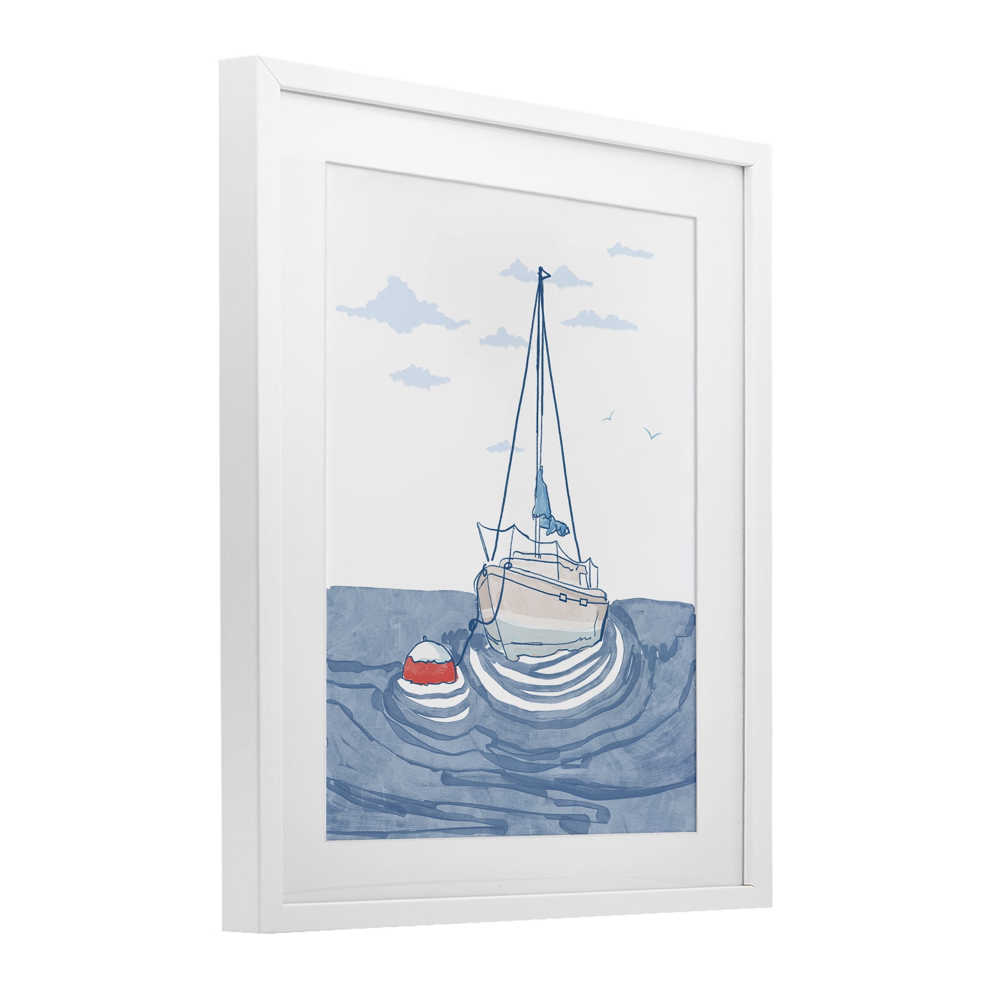 Stupell Industries Cool Tone Sailboat Floating White Framed Print Under Glass, design by Melissa Tilley