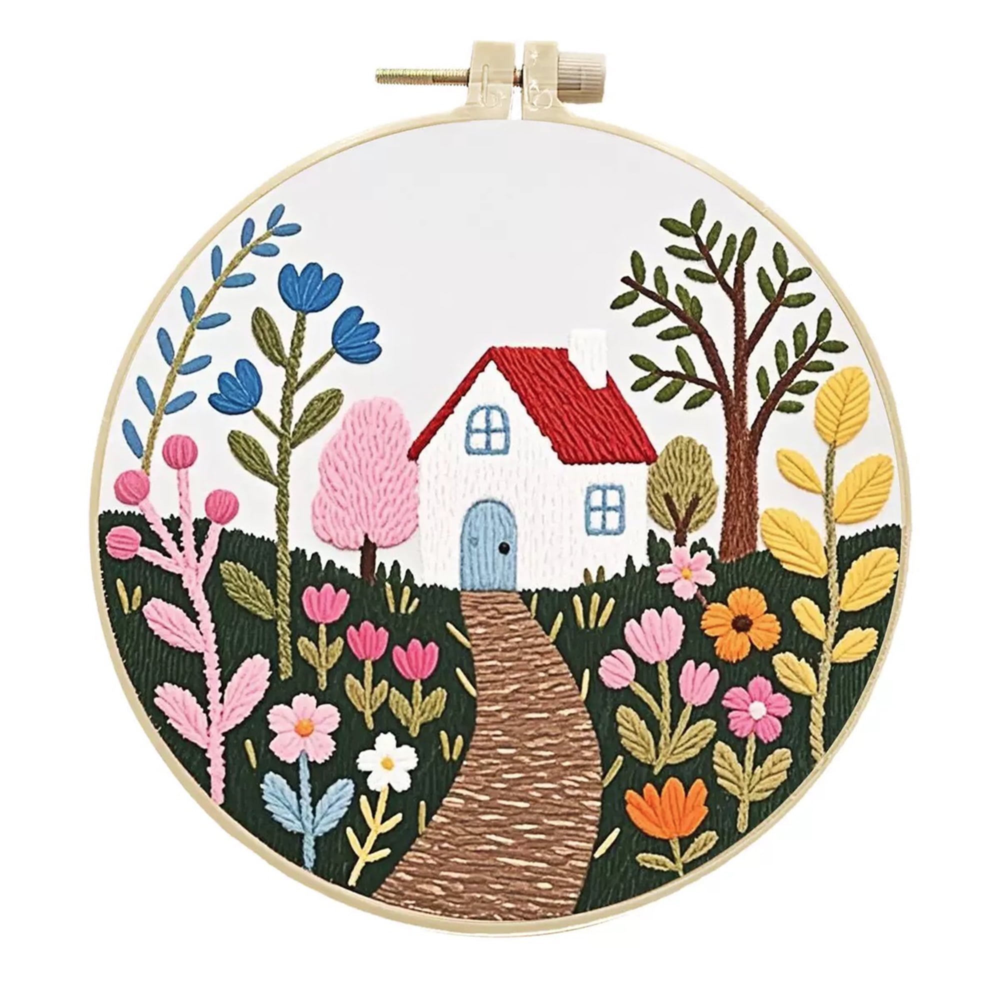 4 Pack Garden House Embroidery Kits for Adults Beginners Cottage Style DIY Embroidery Hoop Art Set