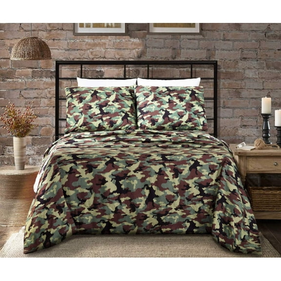 Chezmoi Collection 3-Piece Military Camouflage Sheet Set, Army Green Printed Microfiber Soft Breathable Deep Pocket Sheets and Pillowcases Set, Twin Size
