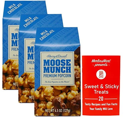 Harry David Moose Munch Premium Popcorn (3 Pack) - Milk Chocolate (4.5 Ounces) + MerlinsMart Zine