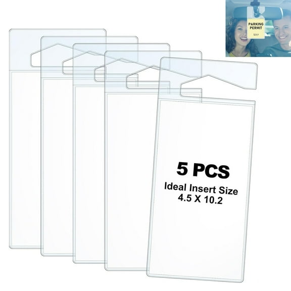 Tutuviw 5 Pcs Clear Parking Permit Holder,12x5in Car Vertical Parking Lot Pass Rear View Mirror Hanger,Parking Permit Hang Tag Holder,Temporary Parking Passes for Car Truck or Enterprises Office
