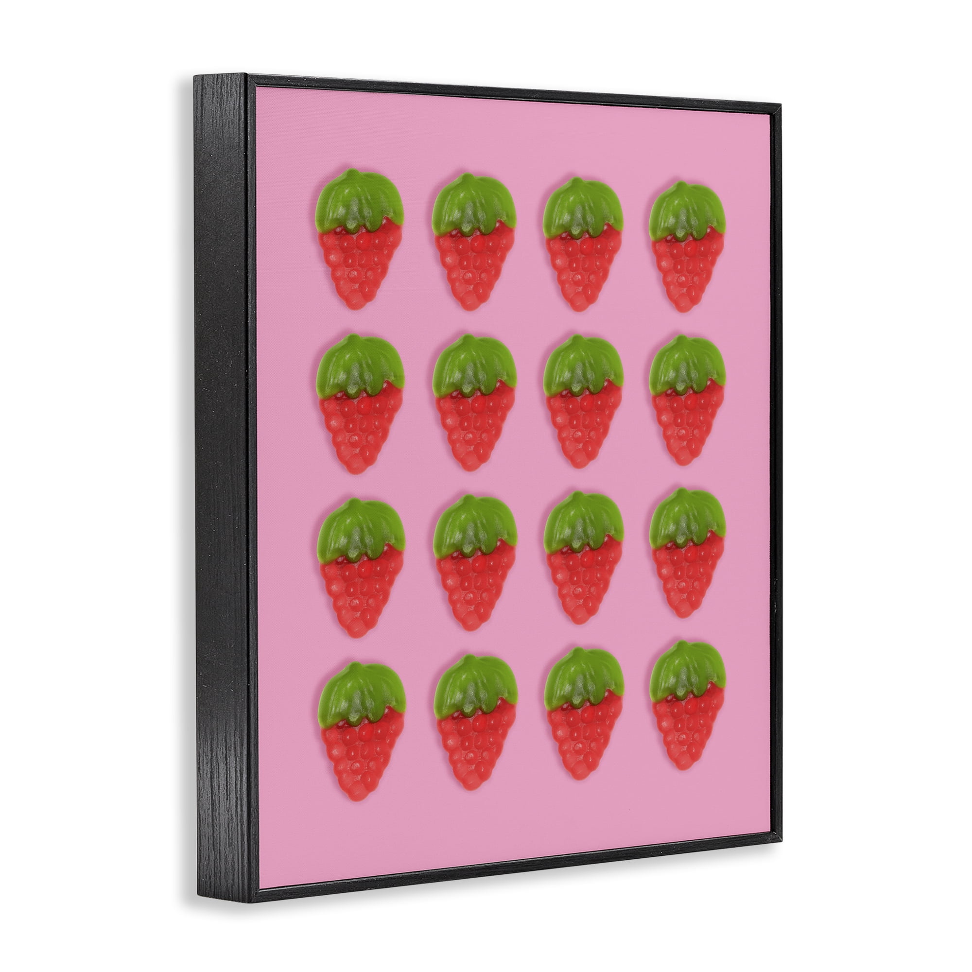 Stupell Industries Gummy Strawberry Candy Pattern Black Framed Giclee Art, design by LISH Creative