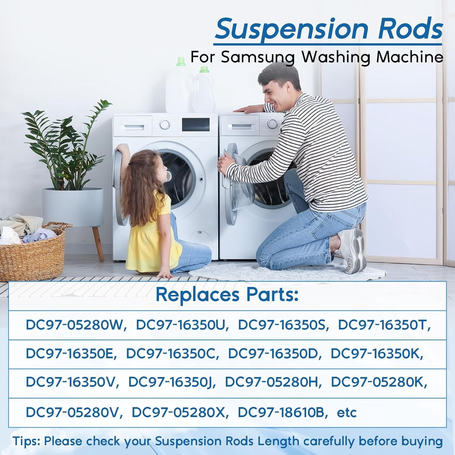 Upgraded DC97-16350U DC97-16350T Washer Suspension Rods for Samsung WA50R5200AW/US WA50R5400AV/US WA45T3200AW/A4 WA45N3050AW/A4 WA50R5400AW/US Washing Machine, Replace DC97-05280W DC97-16350S