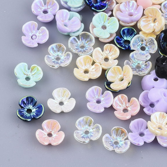 100pc Opaque Resin Beads AB Color Plated 3-Petal Flower Mixed Color 6x6.5x2.5mm Hole: 1mm