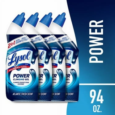 Lysol Power Toilet Bowl Cleaner, Gel Cleaner and Disinfectant, Atlantic Fresh, 4 pack of 24 fl oz