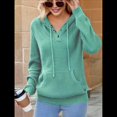 thumbnail image 4 of Sudadera de Lana Extragrande con Capucha y Colores Contrastantes para Mujer, de Punto, con Cuello en V, Informal, con Bolsillos Verde L, 4 of 8