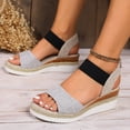 thumbnail image 3 of Pandaie Women's Espadrille Platform Wedge Sandals Comfortable Casual Elastic Ankle Strap Open Toe Walking Shoes for Summer Work Vacation Grey 7, 3 of 7
