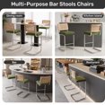 thumbnail image 6 of Hawsaiy Rattan Bar Stools Set of 2, 26" Counter Height Bar Stools with Solid Wood & Cane Back, Upholstered Velvet Kitchen Island Stools with Chrome Metal Legs & Footrest, Green, 6 of 8