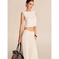 thumbnail image 4 of Women'S Solid Color Pleated Midi Skirt Versatile Fashion Casual Long Skirt Elegant White XL, 4 of 10