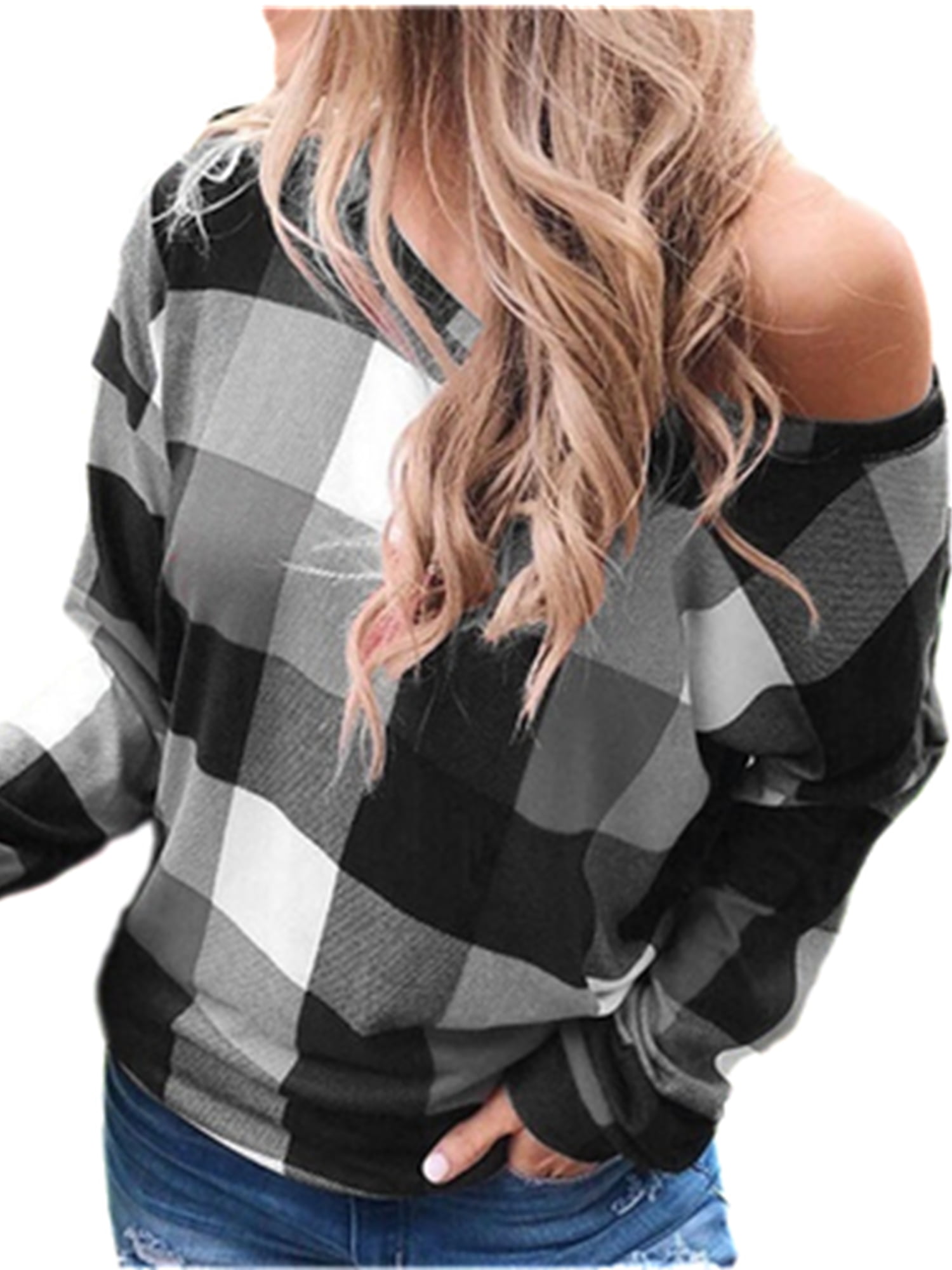 react Lively audience 5XL Plus Size Blouses Women Red Green Blue Gray Plaid T Shirts Casual Off  Shoulder Long Sleeve Shirt Loose Office Tops Shirt Blouse - Walmart.com