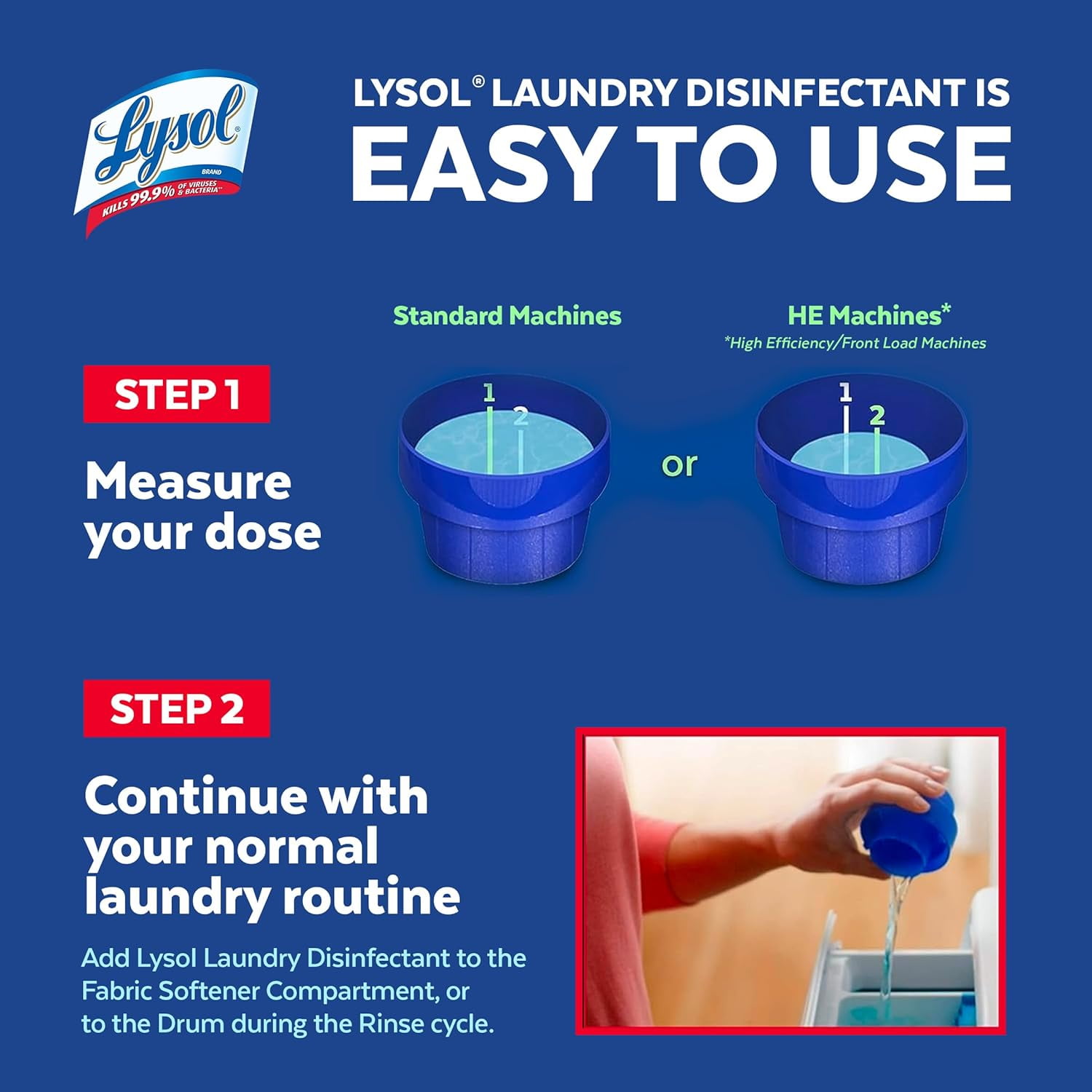 Lysol Laundry Disinfectant, Odour Eliminator, 0% Bleach, Eliminates germs that detergents may leave behind, 1.2 L