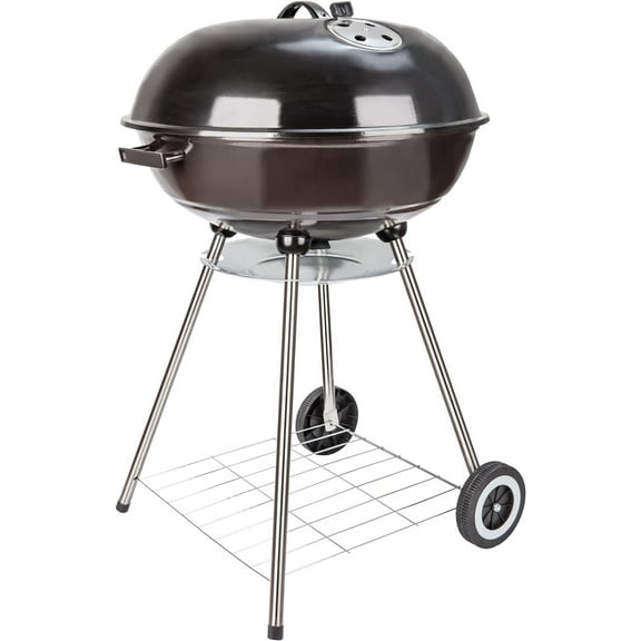 22 Inch Portable Charcoal Grill with Wheels for Outdoor Cooking Barbecue Camping BBQ Coal Kettle Grill - Heavy Duty Round with Thickened Grilling Bowl Wheels for Small Patio Backyard