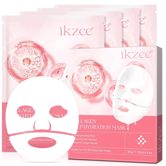 Mascarilla facial de colágeno 4PCS Mascarilla de noche de colágeno profundo Mascarilla de envoltura nocturna de colágeno Mascarilla de levantamiento antiarrugas de colágeno profundo Mascarilla de colá