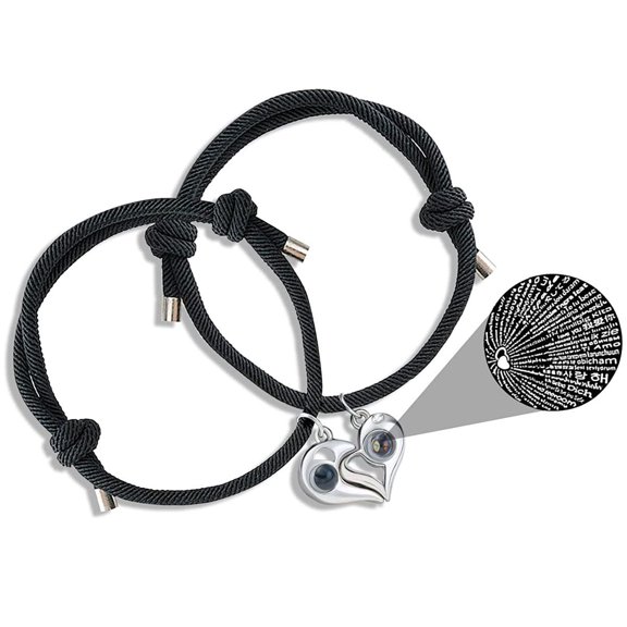 Spencer 2Pcs I Love You in 100 Languages Projection Bracelets for Couple Matching Love Bracelets for Boyfriend and Girlfriend Birthday Jewelry Gifts (Red)