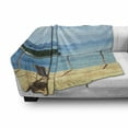 thumbnail image 3 of Ocean Soft Flannel Fleece Blanket, Interior Balcony Panoramic Seascape Coastal Island Seaside Theme Summer Holiday, Cozy Plush for Indoor and Outdoor Use, 50" x 70", Blue and White, by Ambesonne, 3 of 6