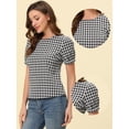 thumbnail image 2 of Blusa de Manga Corta Abullonada Allegra K Vintage con cuello redondo y Guinga informal de verano Para Mujer Negro XL, 2 of 5