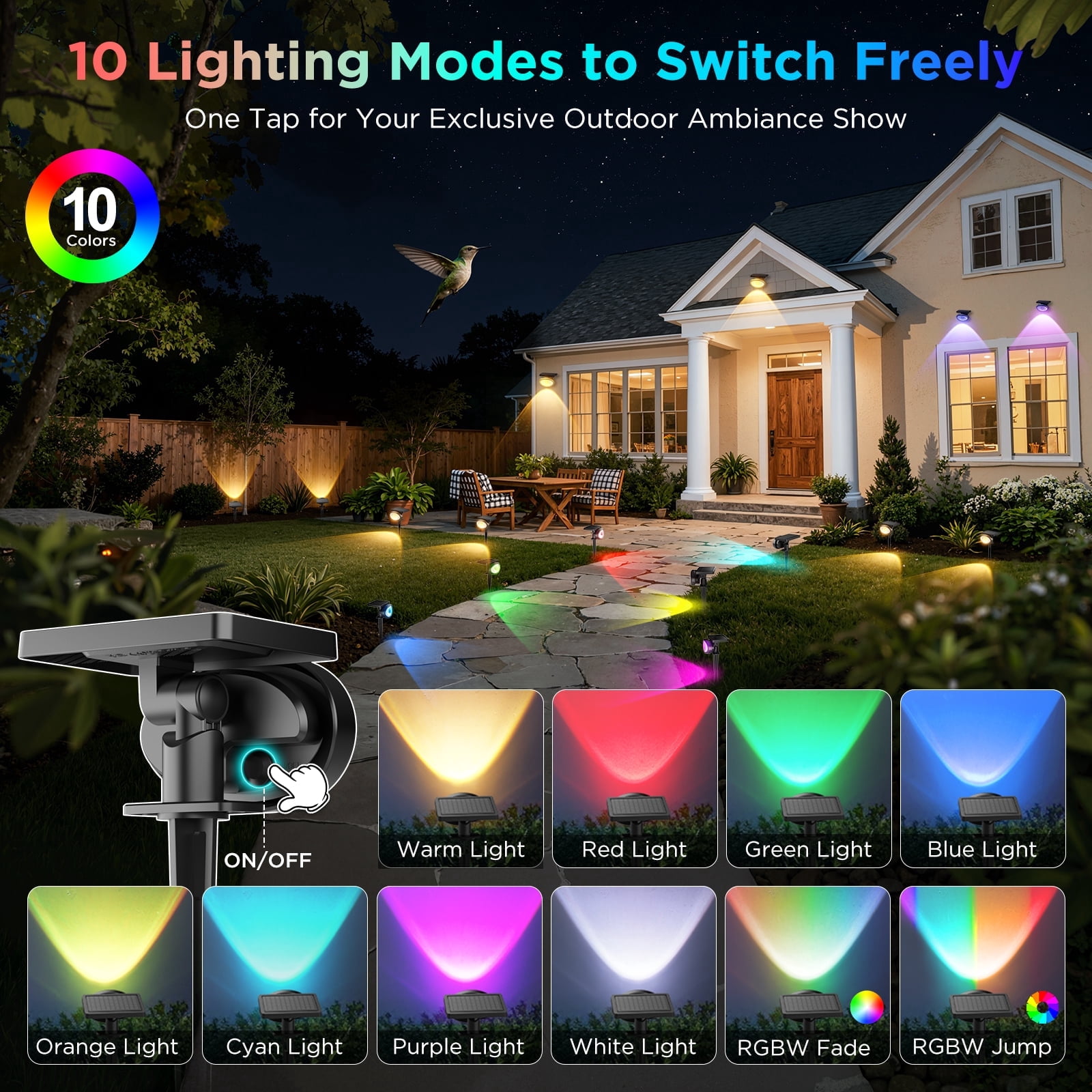 Solar Spot Lights Outdoor Waterproof, 2 Pack Solar Powered Landscape Spotlights with 3 Lighting Modes for Yard Garden (RGB Light)
