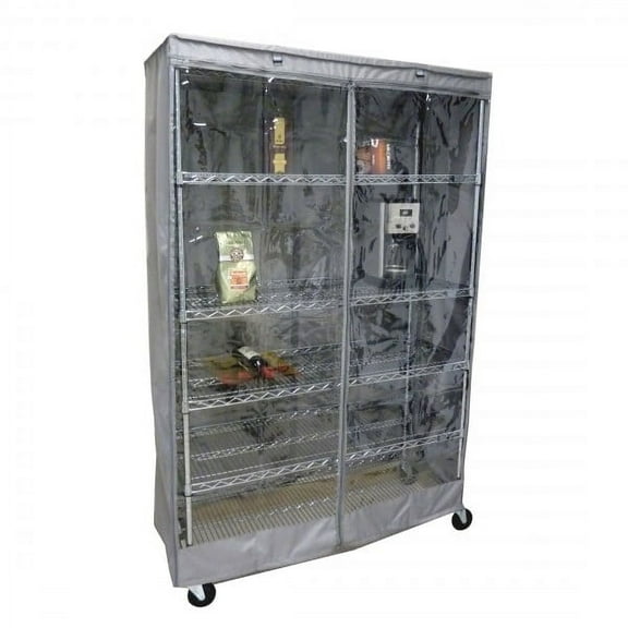 Covered Living Storage Shelving unit cover, fits racks 48"Wx24"Dx72"H with one side see through panel (Grey)