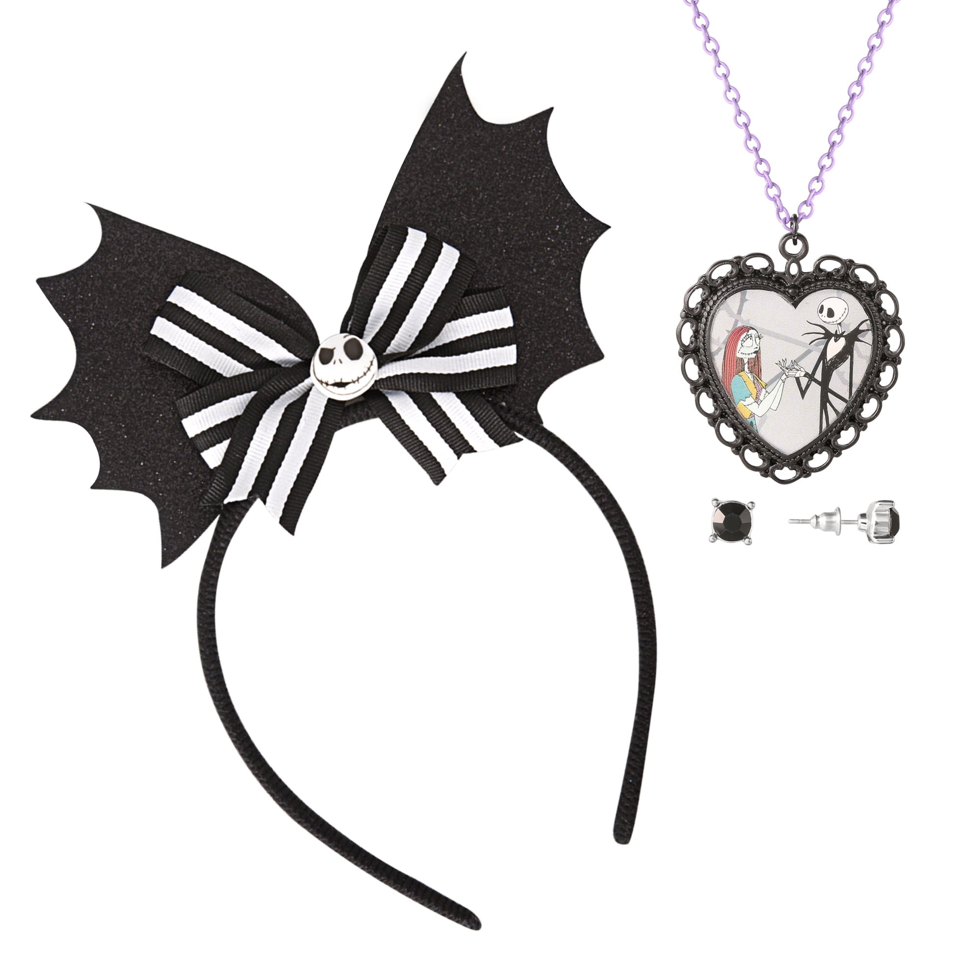 Fashion Nightmare Before Christmas Set; Headband, Necklace and Stud Earrings