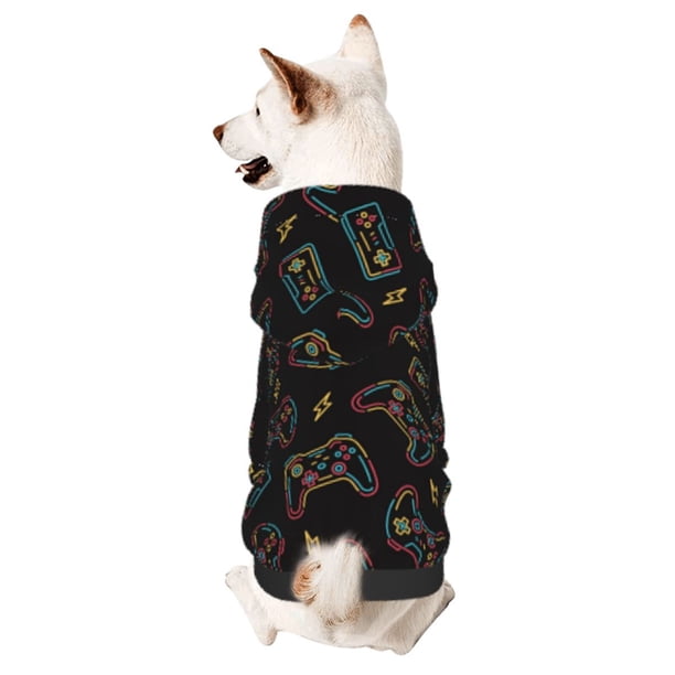 Fotbe Colorful Game Controller Sudadera con Estampado para Perros Pequeños – Suéter con Capucha para Mascotas, Tela Suave de Forro Polar con Bolsillo-XX-Large