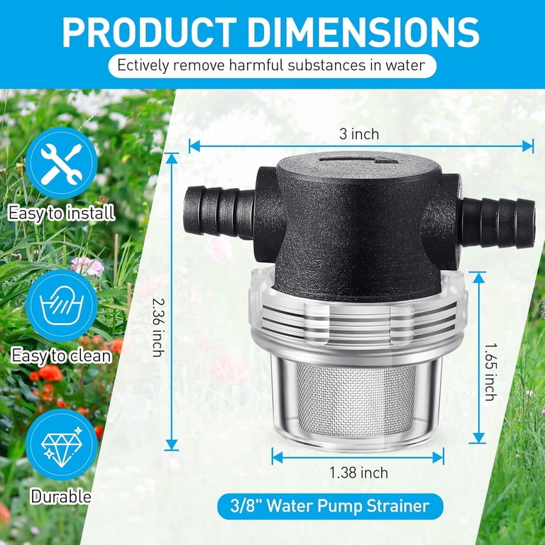 3/8 Inch Water Pump In-Line Strainer - 50 Mesh Stainless Steel Twist-On Filter For RV, Boat, Sprayer