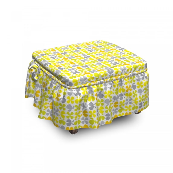 Abstract Ottoman Cover, Butterfly Interpretation, 2 Piece Slipcover Set with Ruffle Skirt for Square Round Cube Footstool Decorative Home Accent, Standard Size, Earth Yellow Pale Taupe, by Ambesonne