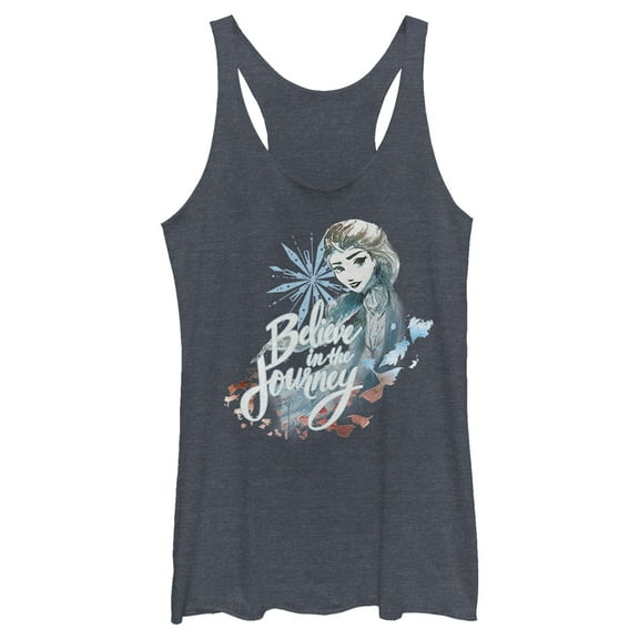 Women's Frozen 2 Elsa Believe Watercolor Racerback Tank Top Navy Blue Heather X Small