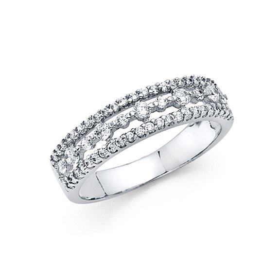 Wellingsale Ladies Solid 14k White Gold Polished CZ Cubic Zirconia Wedding Band - Size 4