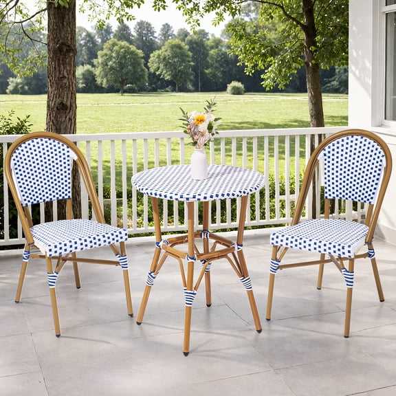 Vitarpatio 3 Piece Aluminum French Bistro Set, French Bistro Table and Chairs Patio Bistro Set Outdoor Wicker Balcony Furniture